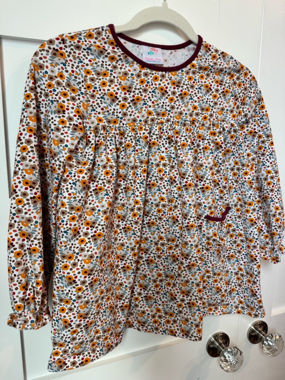 Stitch Fish Girls Floral Long Sleeve Top with Burgundy Trim size 10 - Picture 4 of 8